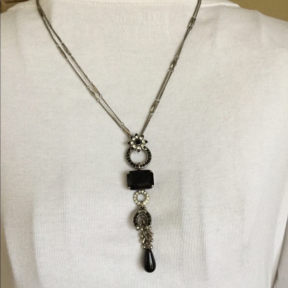Mariana Necklace Rings and Earring Set Black Slvr